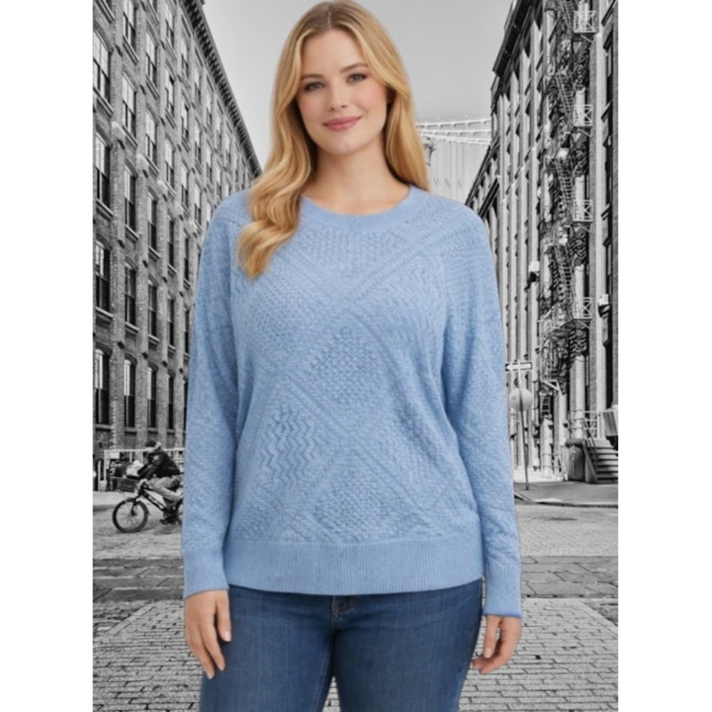 NWT Express Pointelle Diamond Knit Sweater L Soft Blue Feminine Lightweight